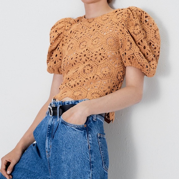 Zara Tops - NEW ZARA Gold / Yellow Crochet Cut-out Top Zara Tops - NEW ZARA Gold / Yellow Crochet Cut-out Top